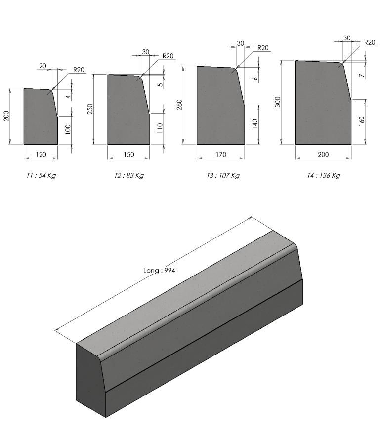 Bordure T2 Classe T Beton L 1 M Alkern