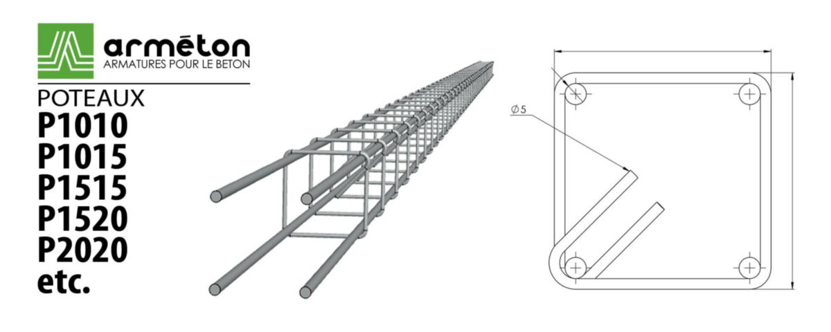 P1520-Armature de poteau (toutes zone L 6m 4HA10 Cadre 15x20cm DA5 à  espacement de 15cm