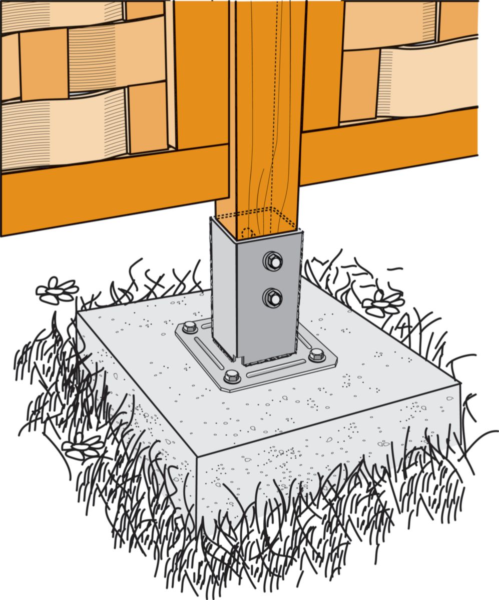 Pied de poteau jardin à boulonner PPJBT acier galvanisé section 70 mm  150 mm