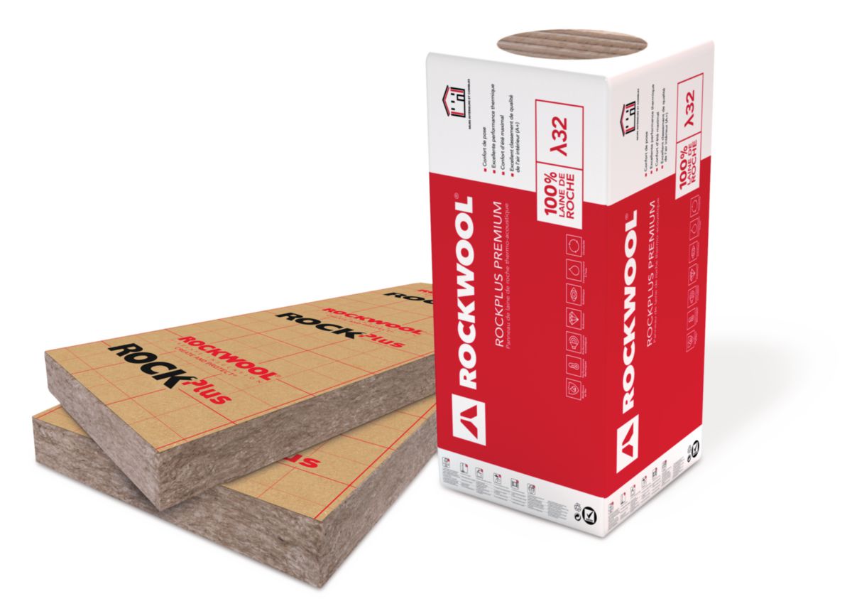 Laine De Roche Jetrock 2 Sac De 20 Kg Panneau laine de roche pour isolation mur intérieur Rockplus Premium Kraft  - revêtu - 1,35x0,6 m - ép. 75 mm - R = 2,30 m².K/W - ROCKWOOL