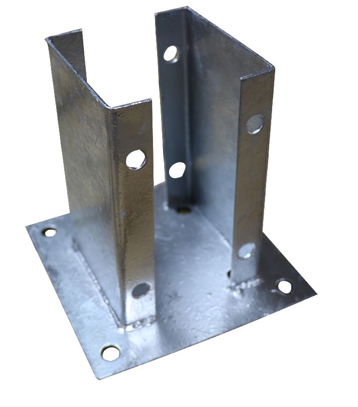 Pied de poteau H sur platine pour poteau bois 90x90 mm acier galvanisé