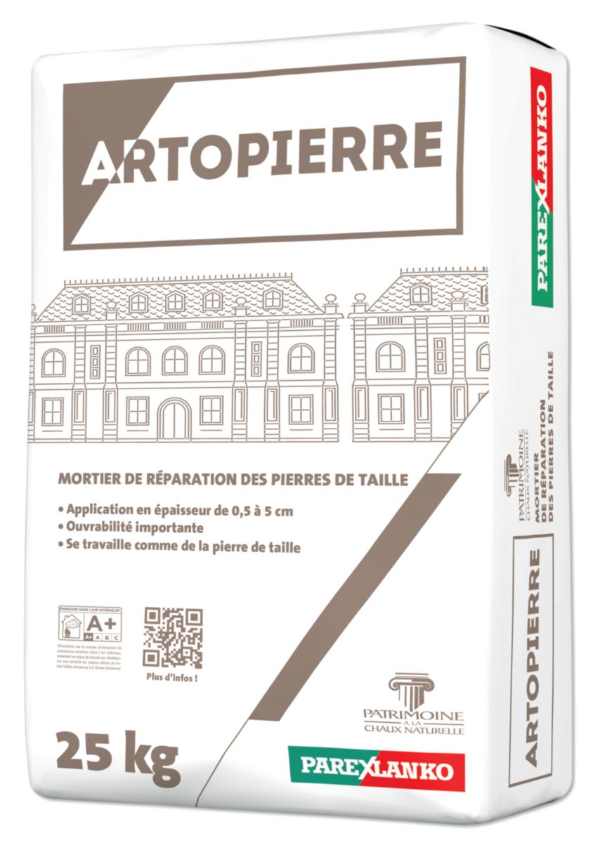 Mortier de réparation des pierres en épaisseur moyenne Artopierre grain fin naturel en sac de 25 kg