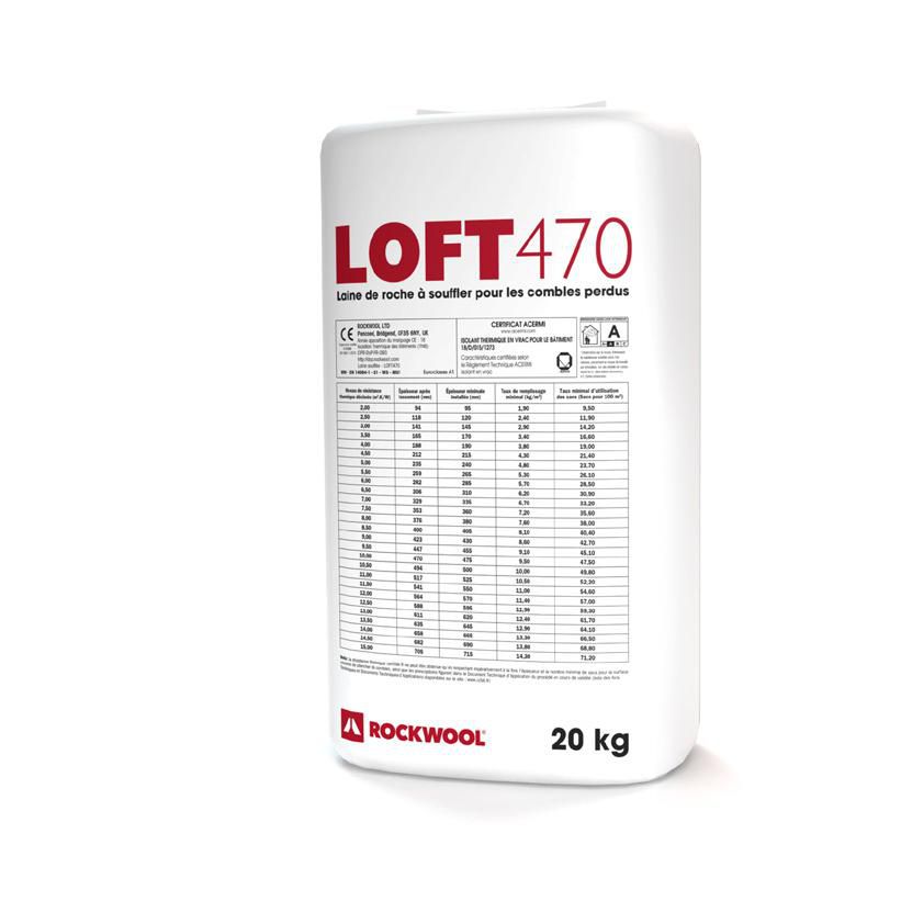 Laine de roche à souffler LOFT 470 sac de 20kg Acermi 18/D/015/1273 ROCKWOOL
