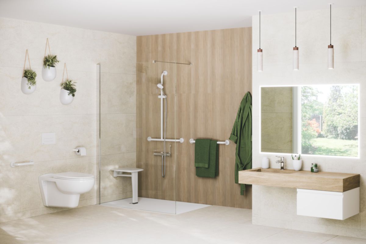 Cuvette WC suspendue allongée Alterna Mobilita 70 cm en céramique blanc  sans bride, sans abattant