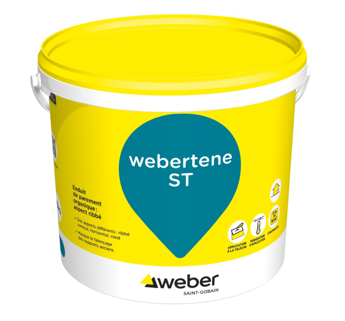 Enduit organique de parement webertene ST pour façade neuve aspect ribbé - blanc éclat 700 - seau de 25Kg