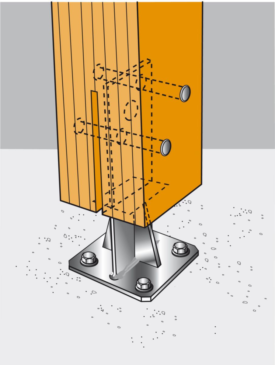 Pied de poteau en acier galvanisé en T avec platine PPS230