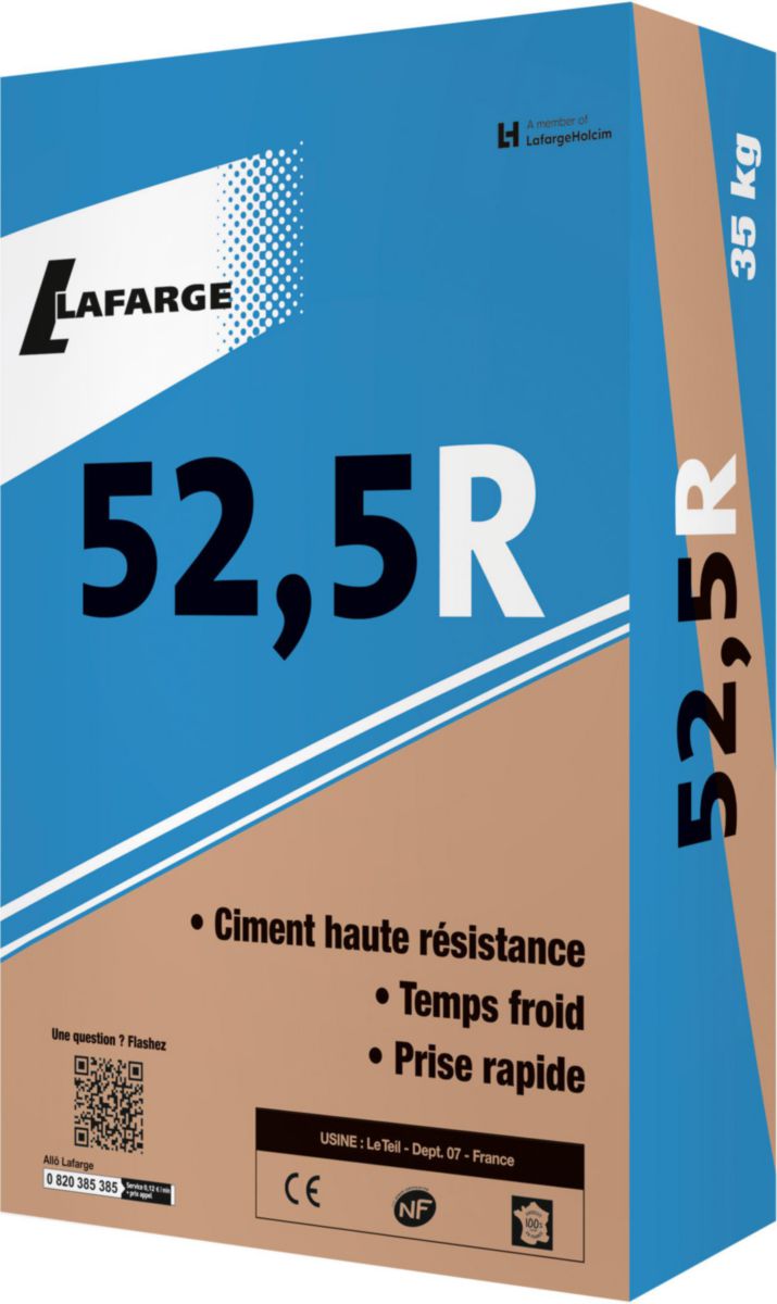 Ciment spécial temps froid CEM I 52,5 R CE CP2 NF Le Teil sac de 35 kg LAFARGE CIMENT